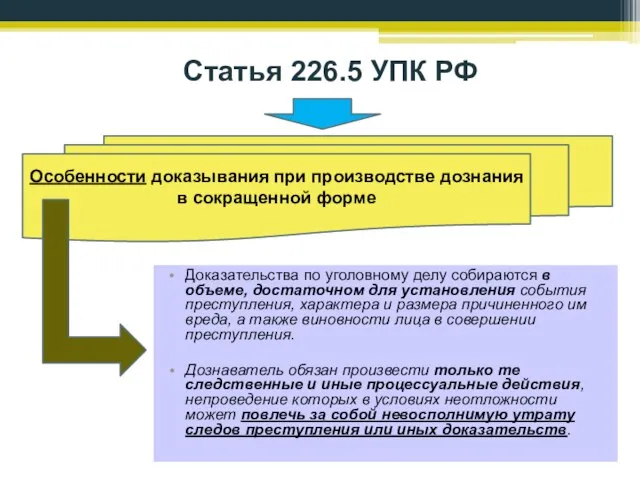 Статья 226.5 УПК РФ Доказательства по уголовному делу собираются в объеме, достаточном