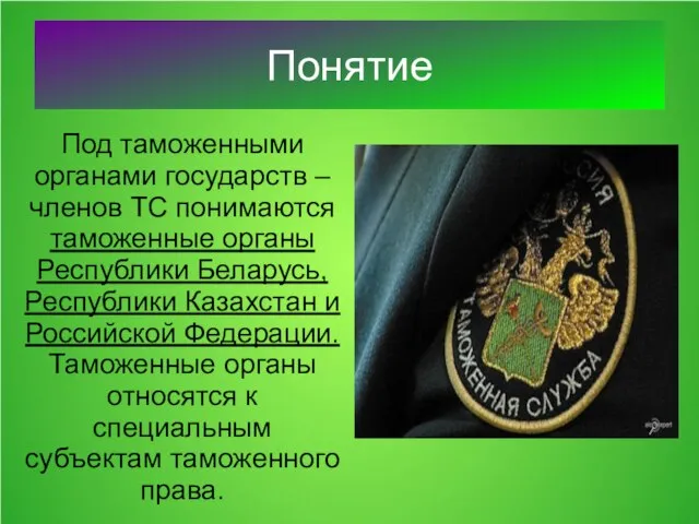 Понятие Под таможенными органами государств – членов ТС понимаются таможенные органы Республики