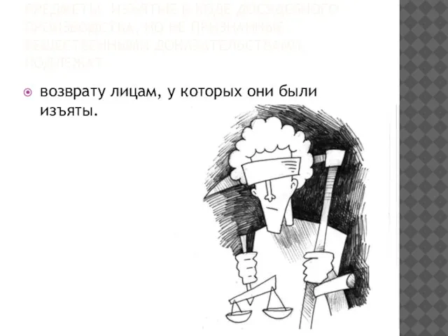 Предметы, изъятые в ходе досудебного производства, но не признанные вещественными доказательствами, подлежат