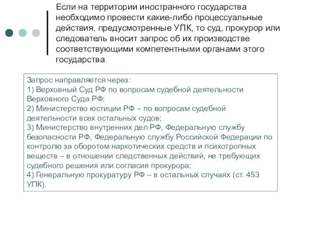 Если на территории иностранного государства необходимо провести какие-либо процессуальные действия, предусмотренные УПК,