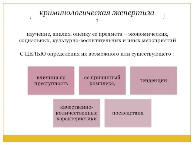 криминологическая экспертиза изучение, анализ, оценку ее предмета – экономических, социальных, культурно-воспитательных и