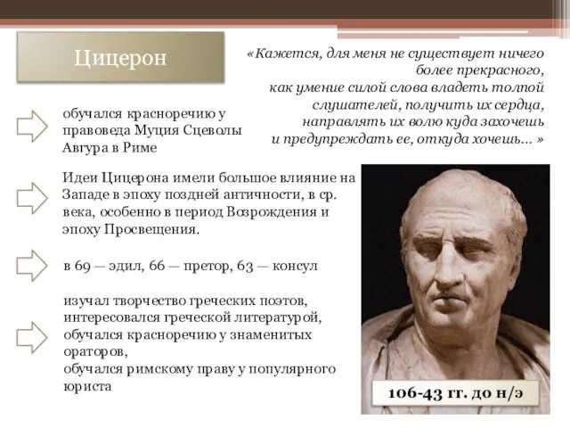 Цицерон «Кажется, для меня не существует ничего более прекрасного, как умение силой