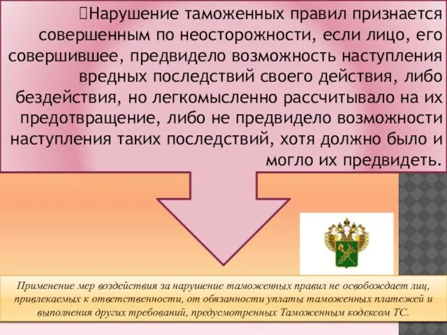 Применение мер воздействия за нарушение таможенных правил не освобождает лиц, привлекаемых к