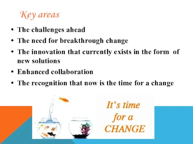 Key areas The challenges ahead The need for breakthrough change The innovation