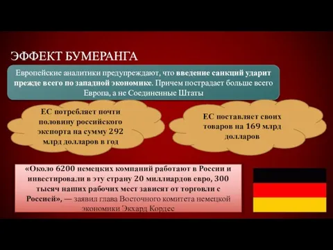 Эффект бумеранга Европейские аналитики предупреждают, что введение санкций ударит прежде всего по