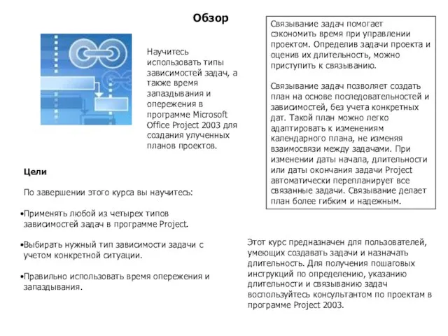 Обзор Научитесь использовать типы зависимостей задач, а также время запаздывания и опережения