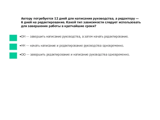 Автору потребуется 12 дней для написания руководства, а редактору — 6 дней