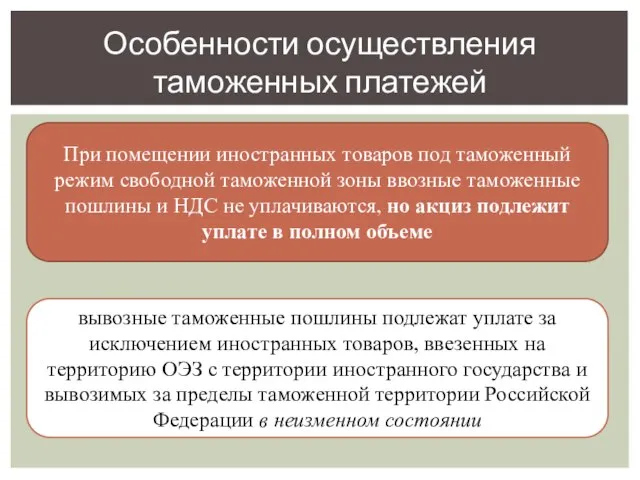 Особенности осуществления таможенных платежей При помещении иностранных товаров под таможенный режим свободной