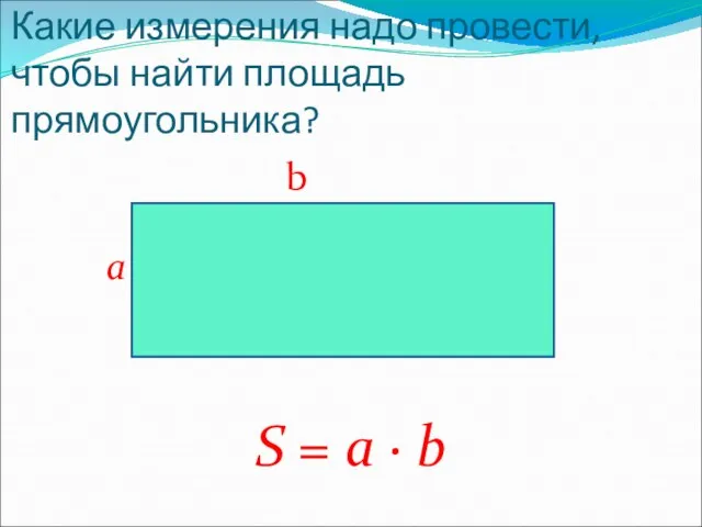Какие измерения надо провести, чтобы найти площадь прямоугольника? b a S = a · b