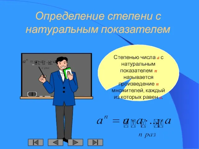 Определение степени с натуральным показателем Степенью числа a с натуральным показателем n