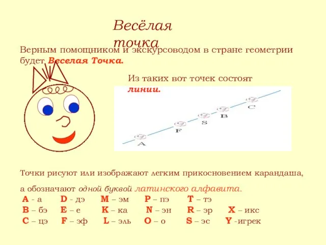 Весёлая точка Верным помощником и экскурсоводом в стране геометрии будет Веселая Точка.