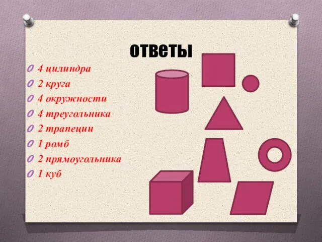 ответы 4 цилиндра 2 круга 4 окружности 4 треугольника 2 трапеции 1