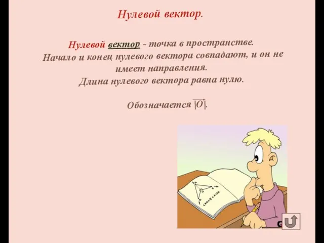 Нулевой вектор. Нулевой вектор - точка в пространстве. Начало и конец нулевого