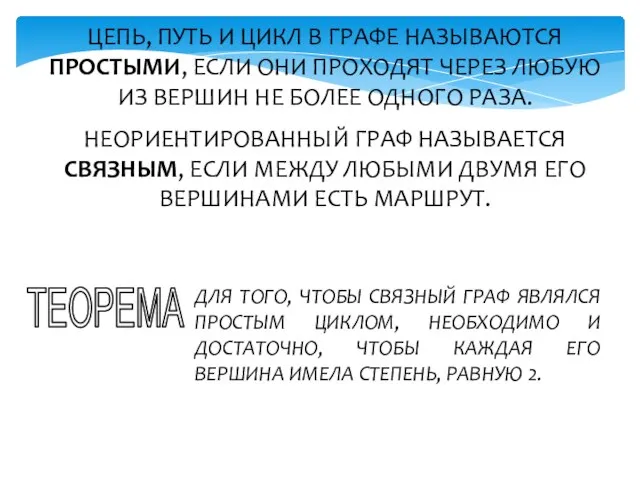 ЦЕПЬ, ПУТЬ И ЦИКЛ В ГРАФЕ НАЗЫВАЮТСЯ ПРОСТЫМИ, ЕСЛИ ОНИ ПРОХОДЯТ ЧЕРЕЗ