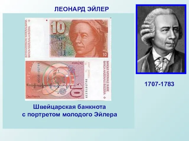 ЛЕОНАРД ЭЙЛЕР 1707-1783 Российский, немецкий и швейцарский математик, внёсший значительный вклад в