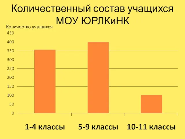 Количественный состав учащихся МОУ ЮРЛКиНК Количество учащихся