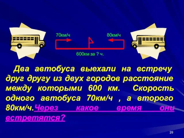 Два автобуса выехали на встречу друг другу из двух городов расстояние между