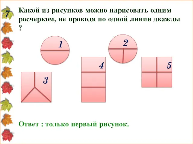 7 Какой из рисунков можно нарисовать одним росчерком, не проводя по одной