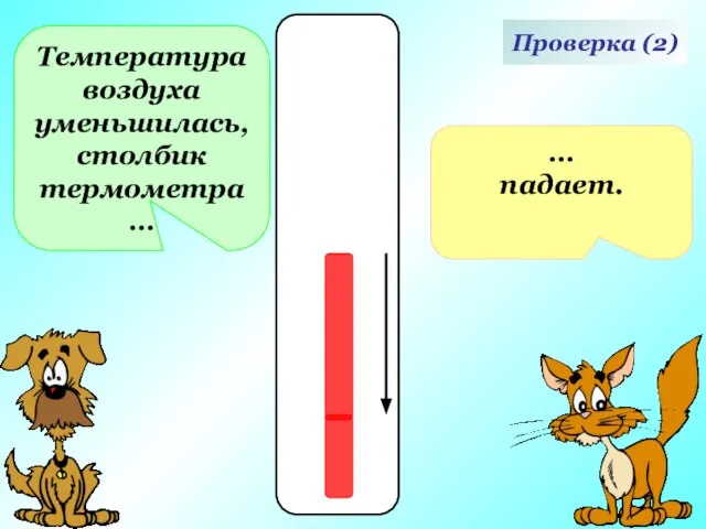 Температура воздуха уменьшилась, столбик термометра… … падает. 4 3 2 1 -1