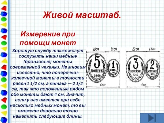 Живой масштаб. Измерение при помощи монет Хорошую службу также могут сослужить наши