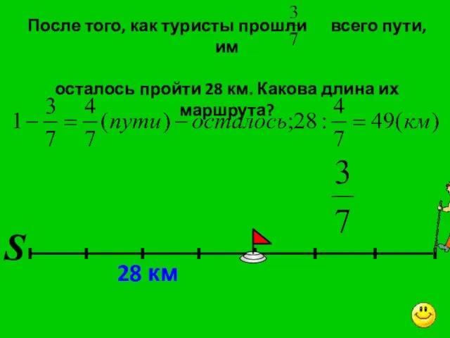 После того, как туристы прошли всего пути, им осталось пройти 28 км.