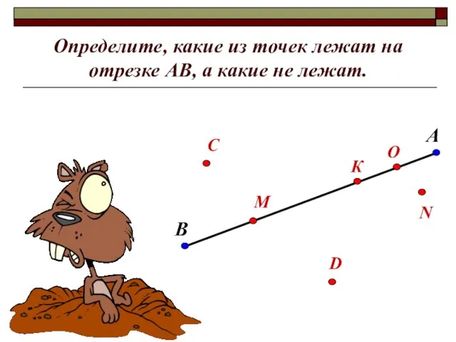 Определите, какие из точек лежат на отрезке АВ, а какие не лежат.