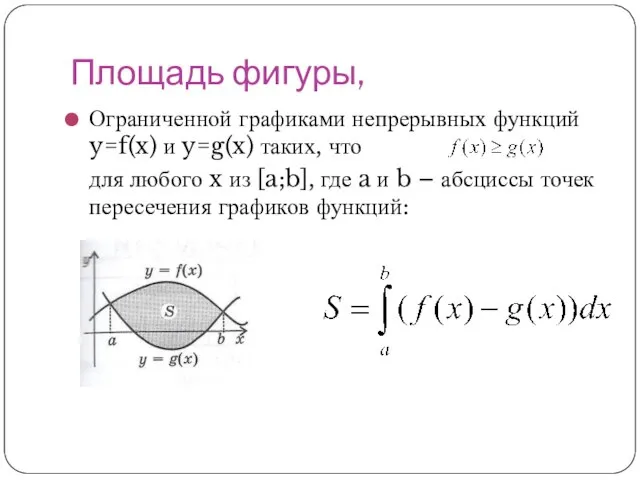 Площадь фигуры, Ограниченной графиками непрерывных функций y=f(x) и y=g(x) таких, что для