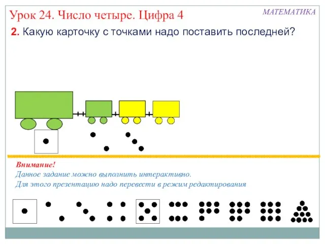 Урок 24. Число четыре. Цифра 4 2. Какую карточку с точками надо