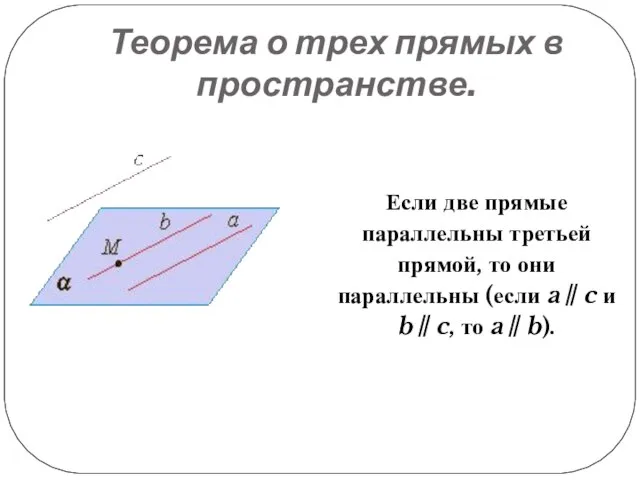 Теорема о трех прямых в пространстве. Если две прямые параллельны третьей прямой,