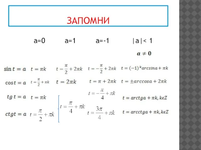 ЗАПОМНИ а=0 а=1 а=-1 |a|