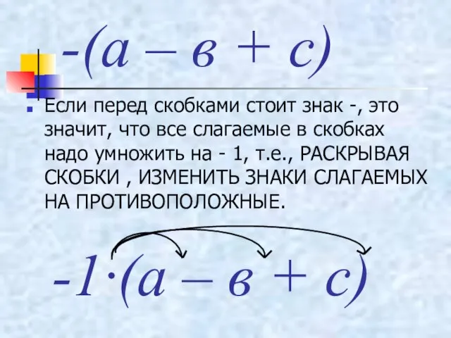 -(а – в + с) Если перед скобками стоит знак -, это