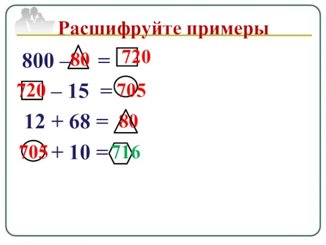 800 – = – 15 = 12 + 68 = + 10