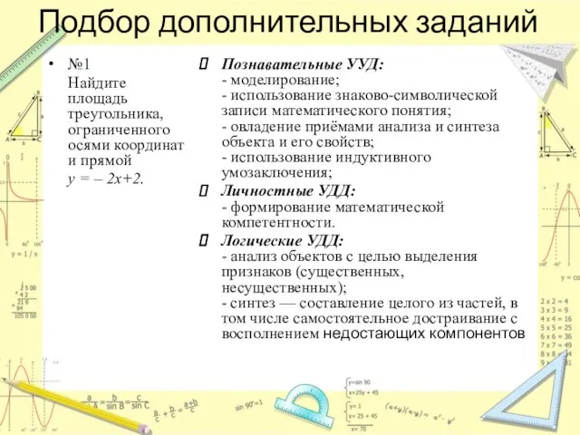 Подбор дополнительных заданий №1 Найдите площадь треугольника, ограниченного осями координат и прямой