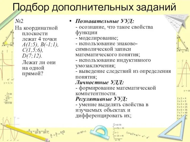 Подбор дополнительных заданий №2 На координатной плоскости лежат 4 точки A(1;5), B(-1;1),