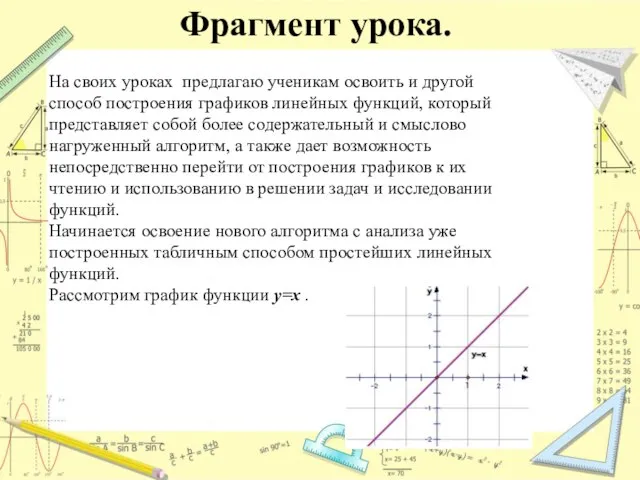 Фрагмент урока. На своих уроках предлагаю ученикам освоить и другой способ построения