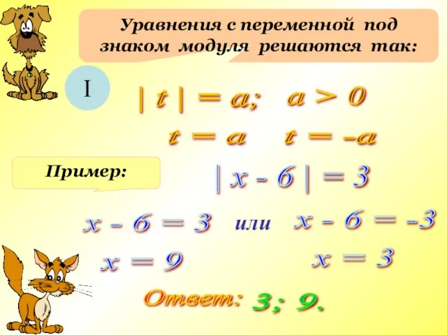 Уравнения с переменной под знаком модуля решаются так: I | t |