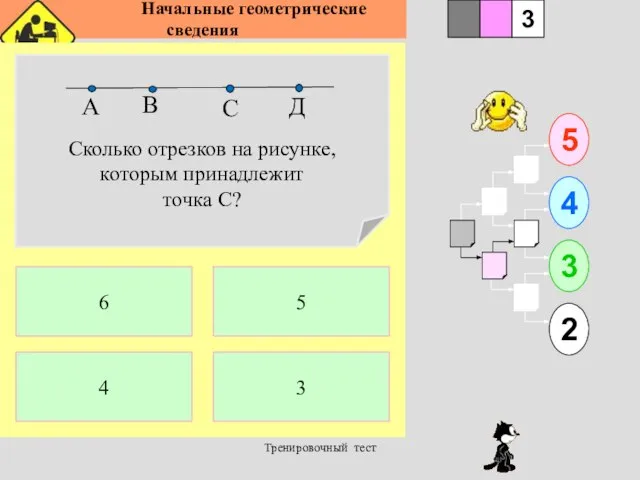 Начальные геометрические сведения Тренировочный тест Сколько отрезков на рисунке, которым принадлежит точка