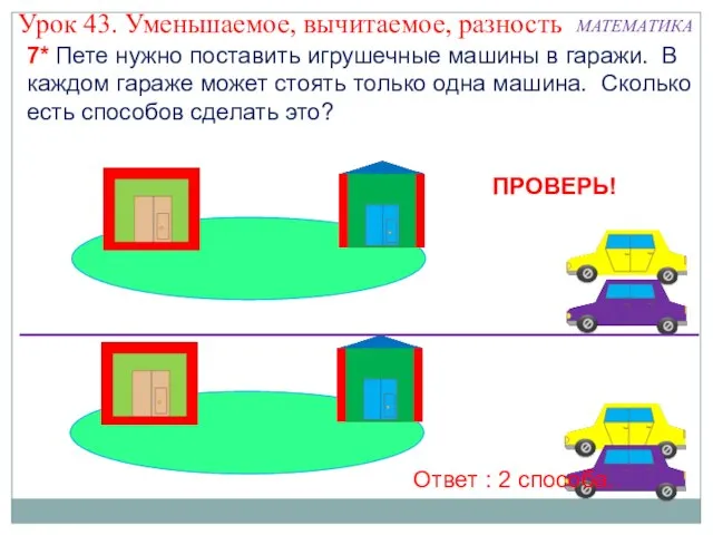 Урок 43. Уменьшаемое, вычитаемое, разность ПРОВЕРЬ! Ответ : 2 способа. 7 Пете