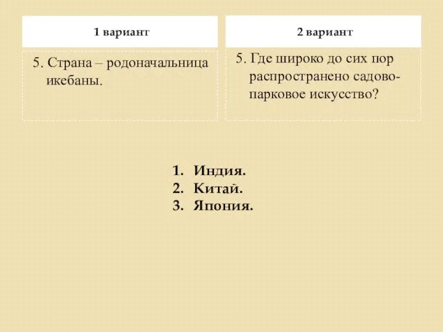 1 вариант 2 вариант 5. Где широко до сих пор распространено садово-парковое