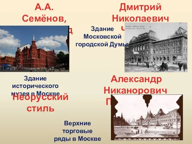 А.А.Семёнов, В.О.Шервуд Здание исторического музея в Москве Дмитрий Николаевич Чичагов Неорусский стиль