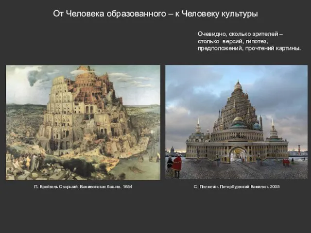 От Человека образованного – к Человеку культуры Очевидно, сколько зрителей – столько