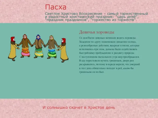 Девичьи хороводы Пасха И солнышко скачет в Христов день Со дня Пасхи