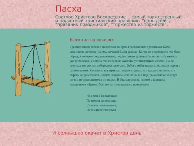 Катание на качелях Пасха И солнышко скачет в Христов день Традиционной забавой