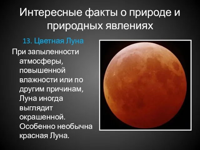 Интересные факты о природе и природных явлениях 13. Цветная Луна При запыленности