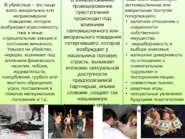 Провоцирующее поведение В убийствах – это чаще всего аморальное или неправомерное поведение,