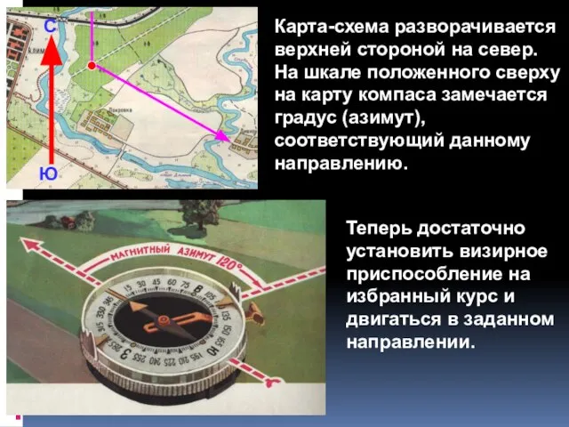 Карта-схема разворачивается верхней стороной на север. На шкале положенного сверху на карту