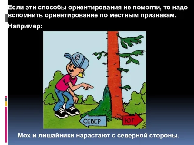 Если эти способы ориентирования не помогли, то надо вспомнить ориентирование по местным