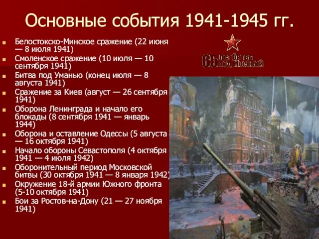 Основные события 1941-1945 гг. Белостокско-Минское сражение (22 июня — 8 июля 1941)