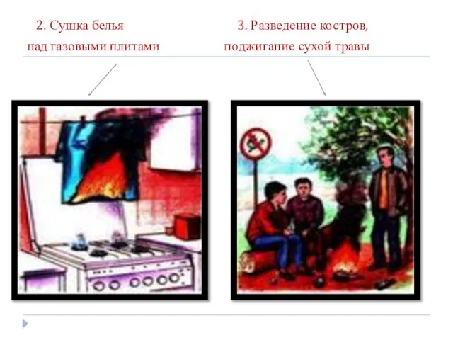 2. Сушка белья 3. Разведение костров, над газовыми плитами поджигание сухой травы