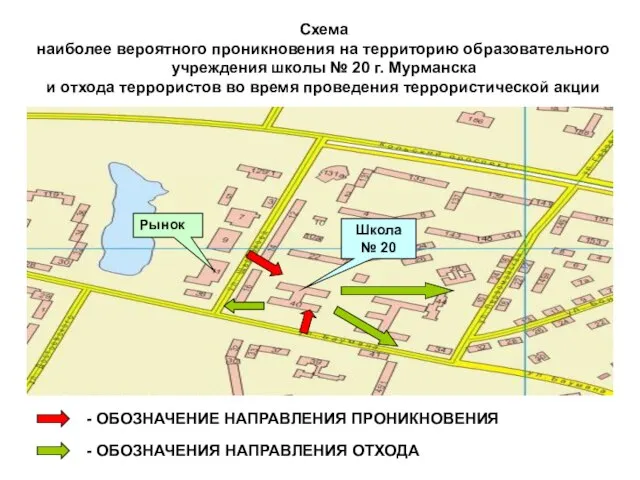 Схема наиболее вероятного проникновения на территорию образовательного учреждения школы № 20 г.